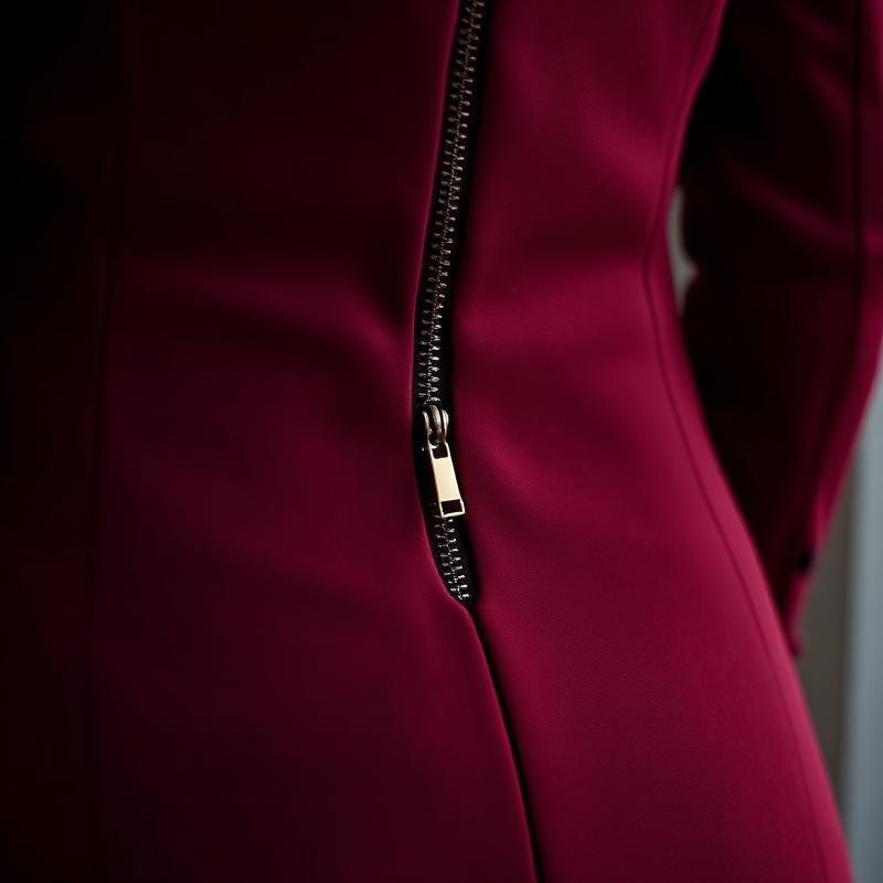 Close-up of the concealed spine zip on the back of the Ember dress.