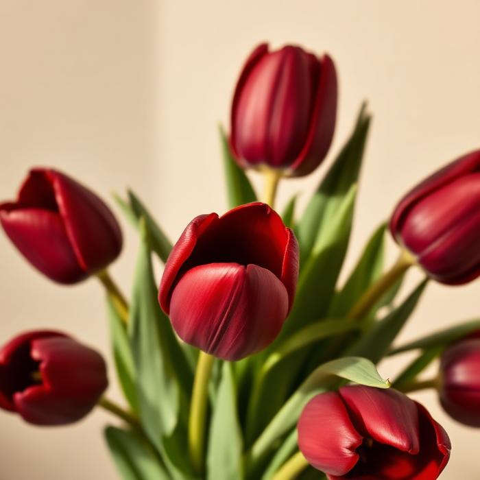 Bunch of deep red tulips — the origin of the ODIYA house mark.